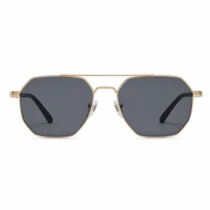 Geometric Aviator Sunglasses with Beveled Metal Frame & Nose Pads