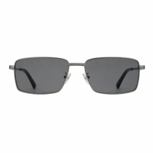 Rectangular Metal Sunglasses with Textured Bridge & Adjustable Nose Pads