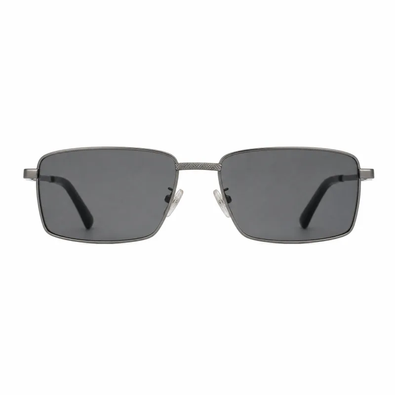 Rectangular Metal Sunglasses with Textured Bridge & Adjustable Nose Pads
