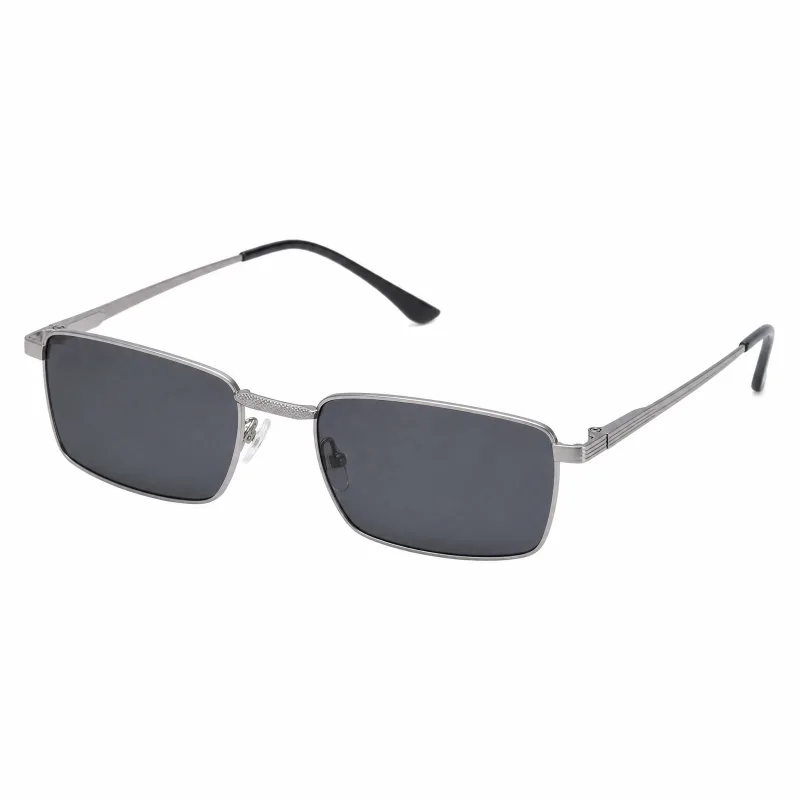 Rectangular Metal Sunglasses with Textured Bridge & Adjustable Nose Pads - Image 2