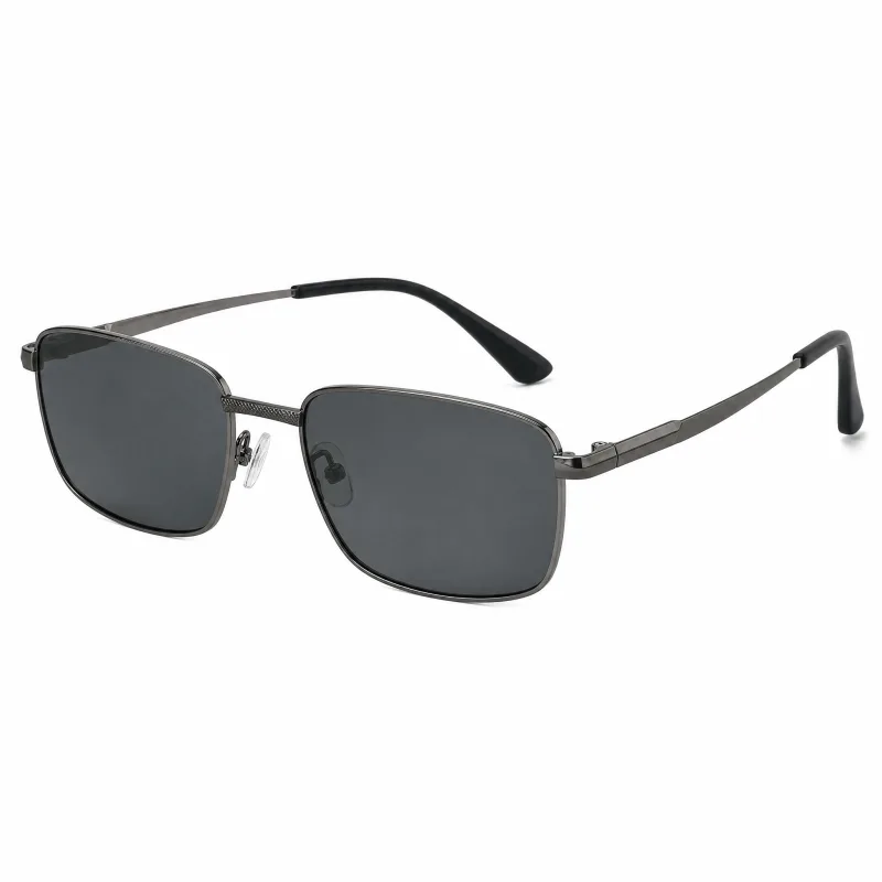 Rectangular Metal Sunglasses with Textured Bridge & Adjustable Nose Pads - Image 3