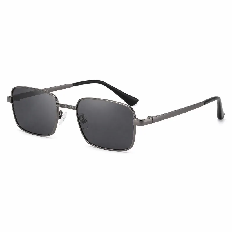 Rectangular Metal Sunglasses with Textured Bridge & Adjustable Nose Pads - Image 4
