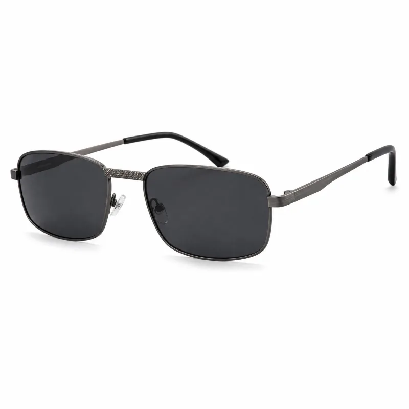 Rectangular Metal Sunglasses with Textured Bridge & Adjustable Nose Pads - Image 5